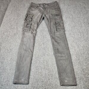 Serenede Fitted Denim Cargo Pants Mens‎ 30 Washed Grey Tactical Slim Stretch
